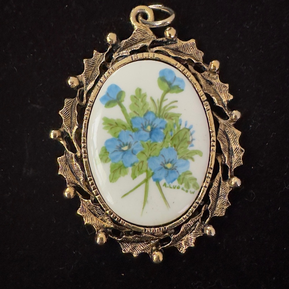 Floral Pendant with Gold-Tone Frame